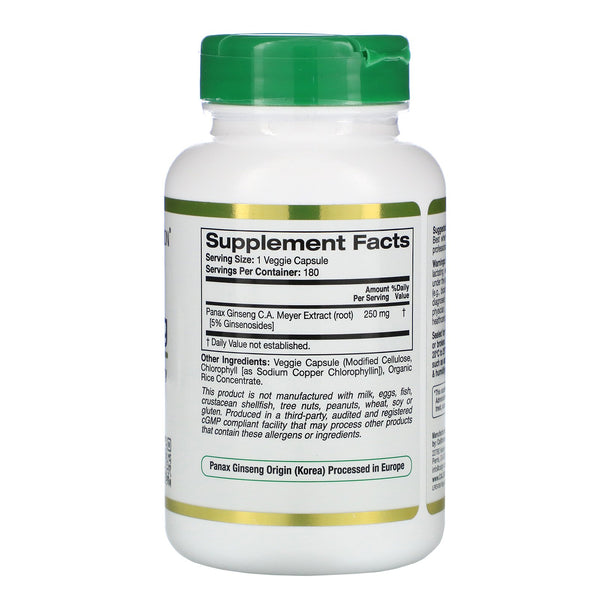 California Gold Nutrition, EuroHerbs, Panax Ginseng Extract, 250 mg, 180 Veggie Capsules - The Supplement Shop
