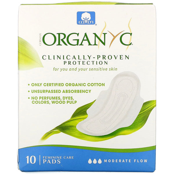 Organyc, Organic Cotton Pads, Moderate Flow, 10 Pads - The Supplement Shop