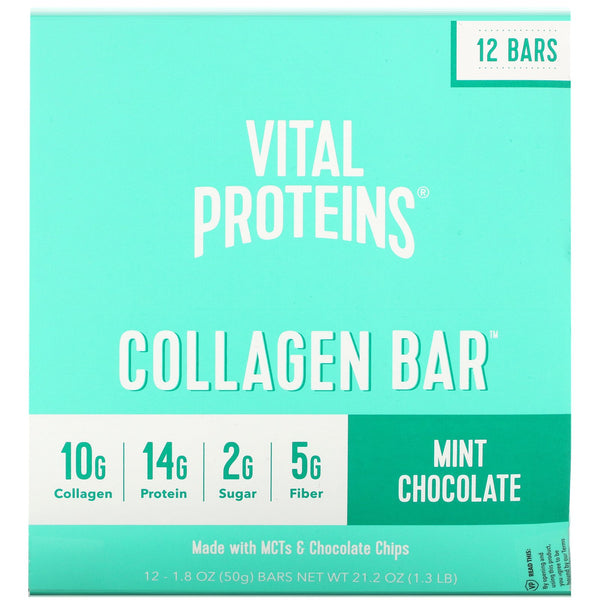 Vital Proteins, Collagen Bar, Mint Chocolate, 12 Bars, 1.8 oz (50 g) Each - The Supplement Shop