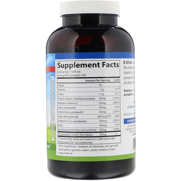 Carlson, B-50 Gel, Vitamin B Complex, 200 Soft Gels