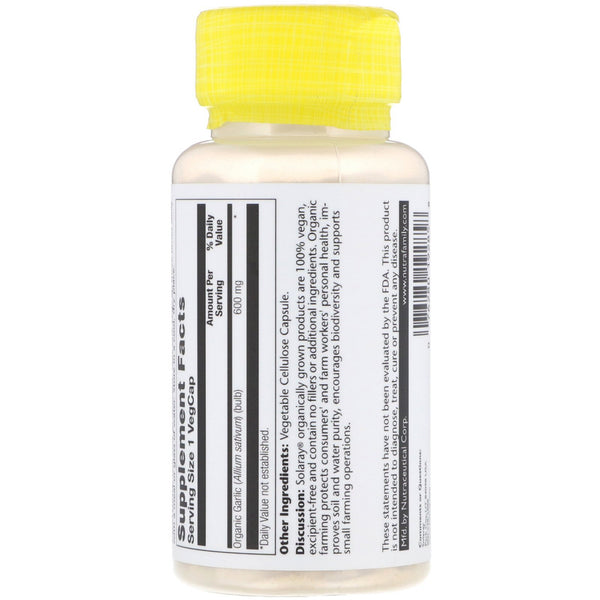 Solaray, Organically Grown Garlic, 600 mg, 100 VegCaps - The Supplement Shop