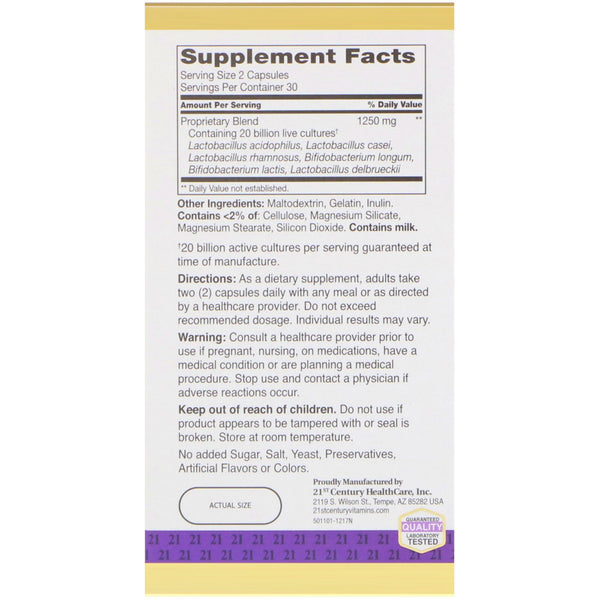 21st Century, Advanced Probiotic, Ultra Potency, 60 Capsules - The Supplement Shop