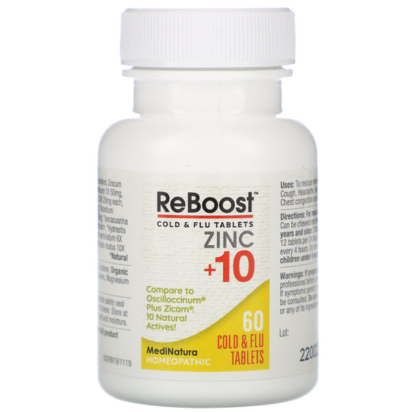 MediNatura, T-Relief, ReBoost, Cold & Flu Tablets, Zinc +10, 60 Tablets - The Supplement Shop