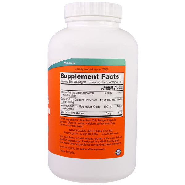 Now Foods, Calcium & Magnesium, with Vitamin D-3 and Zinc, 240 Softgels - The Supplement Shop