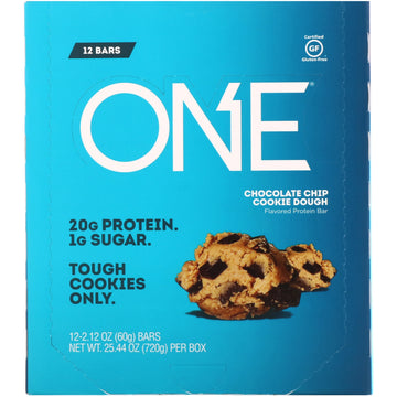 One Brands, One Bar, Chocolate Chip Cookie Dough, 12 Bars, 2.12 oz (60 g) Each