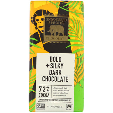 Endangered Species Chocolate, Bold + Silky Dark Chocolate, 72% Cocoa, 3 oz (85 g)