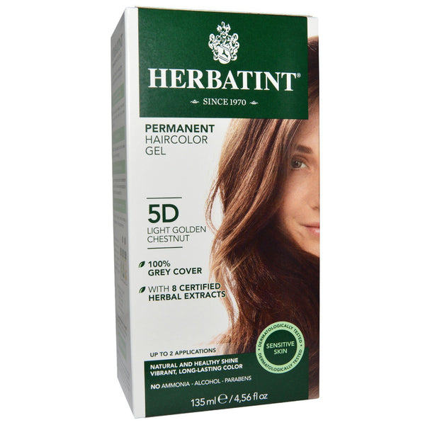 Herbatint, Permanent Haircolor Gel, 5D, Light Golden Chestnut, 4.56 fl oz (135 ml) - The Supplement Shop