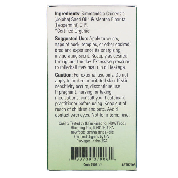 Now Foods, Certified Organic Peppermint Roll-On, 1/3 fl oz (10 ml) - The Supplement Shop