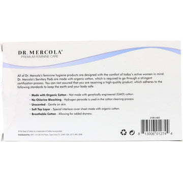 Dr. Mercola, Organic Cotton Sanitary Pads, Regular, 16 Pads