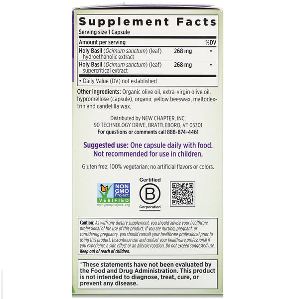 New Chapter, Holy Basil Force, 120 Vegetarian Capsules - The Supplement Shop