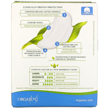 Organyc, Organic Cotton Pads, Moderate Flow, 10 Pads