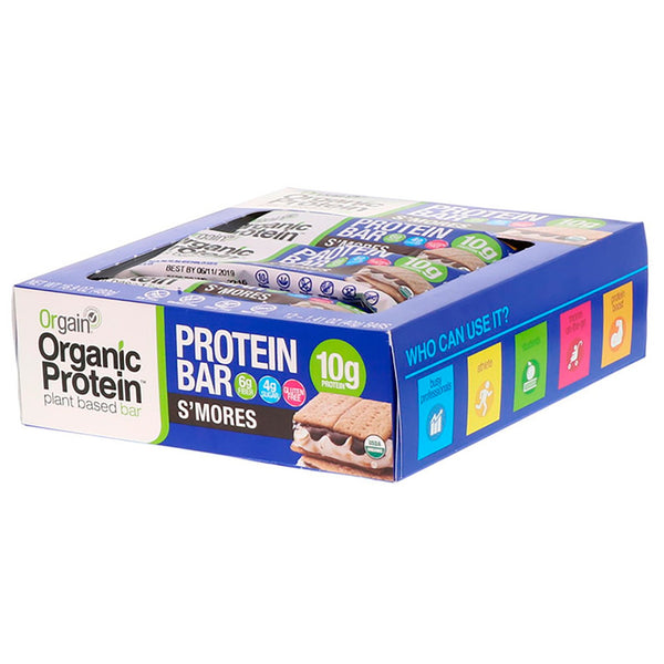 Orgain, Organic Plant-Based Protein Bar, S'mores, 12 Bars, 1.41 oz (40 g) Each - The Supplement Shop