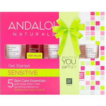 Andalou Naturals, 1000 Roses, Get Started Kit, Sensitive, 5 Piece Kit