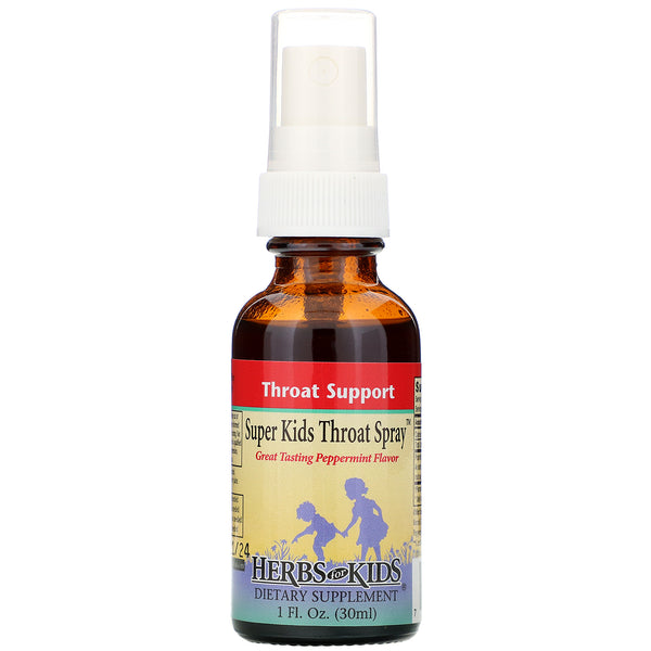 Herbs for Kids, Super Kids Throat Spray, Peppermint Flavor, 1 fl oz (30 ml) - The Supplement Shop