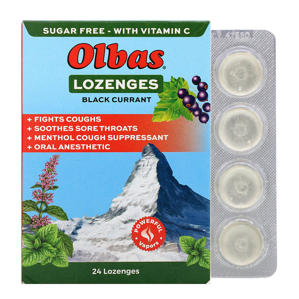 Olbas Therapeutic, Lozenges, Maximum Strength, Sugar Free, Black Currant, 24 Lozenges - The Supplement Shop