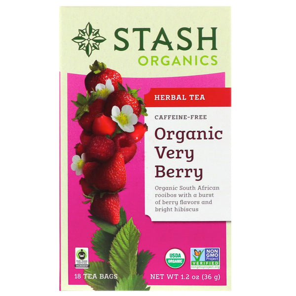 Stash Tea, Herbal Tea, Organic Very Berry, Caffeine Free, 18 Tea Bags, 1.2 oz (36 g) - The Supplement Shop