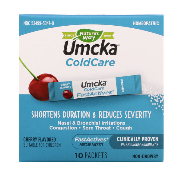 Nature's Way, Umcka, Cold Care, Fast Actives, Cherry Flavored, 10 Powder Packets - The Supplement Shop