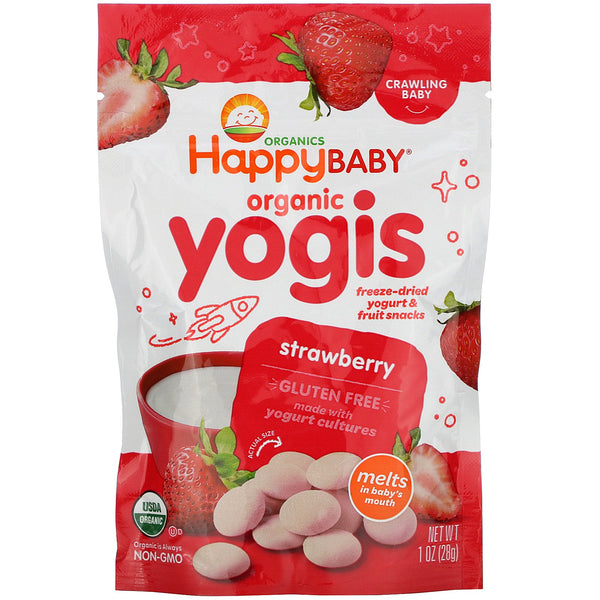 Happy Family Organics, Organic Yogis, Freeze Dried Yogurt & Fruit Snacks, Strawberry, 1 oz (28 g) - The Supplement Shop
