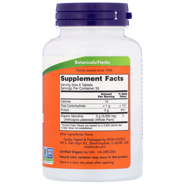 Now Foods, Certified Organic Spirulina, 500 mg, 200 Tablets - The Supplement Shop