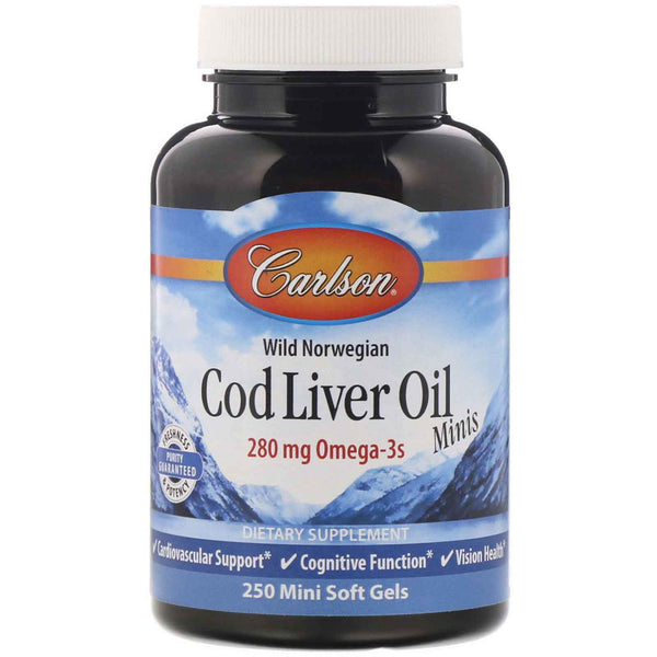 Carlson Labs, Wild Norwegian Cod Liver Oil Minis, 250 Mini Soft Gels - The Supplement Shop
