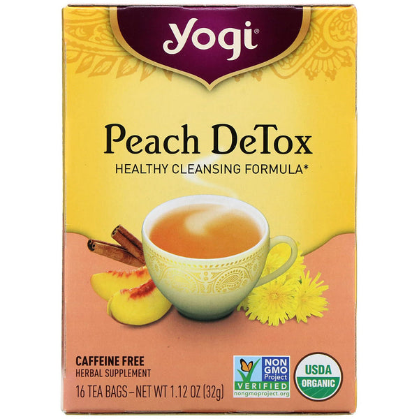 Yogi Tea, Peach DeTox, Caffeine Free, 16 Tea Bags, 1.12 oz (32 g) - The Supplement Shop