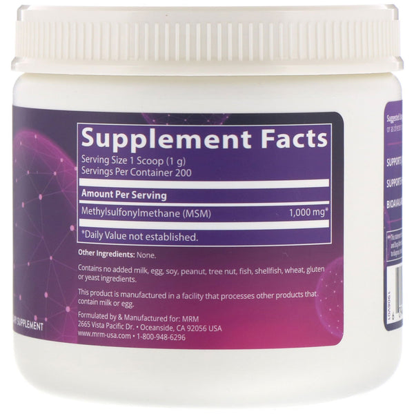 MRM, MSM Crystals, 1,000 mg, 7.05 oz (200 g) - The Supplement Shop
