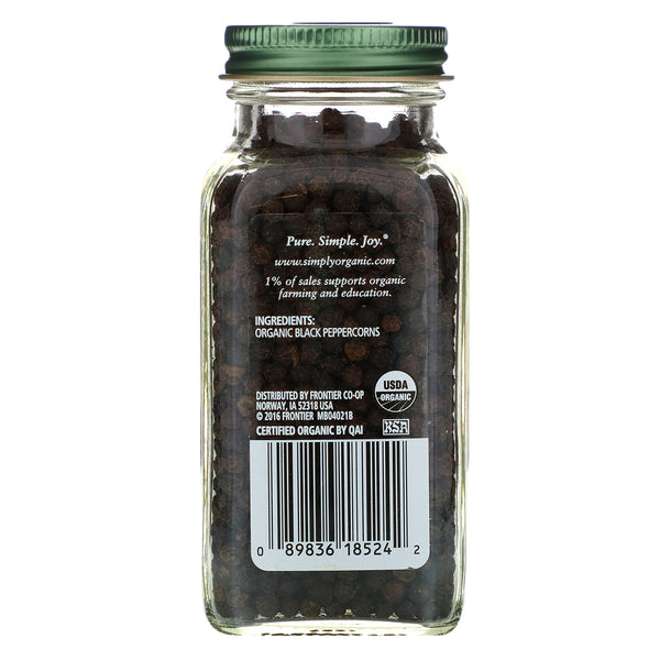 Simply Organic, Black Peppercorns, 2.65 oz (75 g) - The Supplement Shop