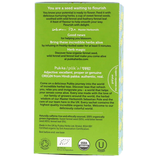 Pukka Herbs, Three Fennel, 20 Herbal Tea Sachets, 1.27 oz (36 g) - The Supplement Shop