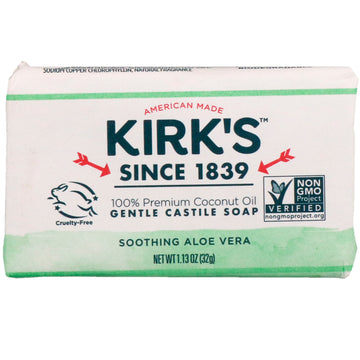 Kirk's, 100% Premium Coconut Oil Gentle Castile Soap, Soothing Aloe Vera, 1.13 oz (32 g)