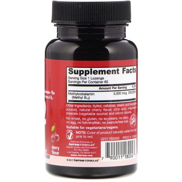 Jarrow Formulas, Methyl B-12, Cherry Flavor, 5000 mcg, 60 Lozenges - The Supplement Shop