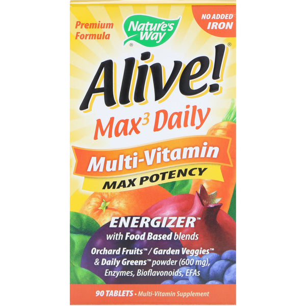 Nature's Way, Alive! Max3 Daily, Multi-Vitamin, No Added Iron, 90 Tablets - The Supplement Shop
