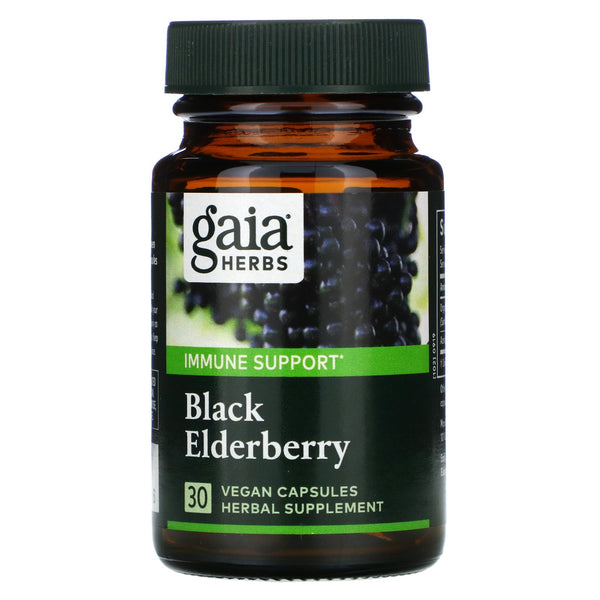 Gaia Herbs, Black Elderberry with Acerola Fruit, 30 Vegan Capsules - The Supplement Shop