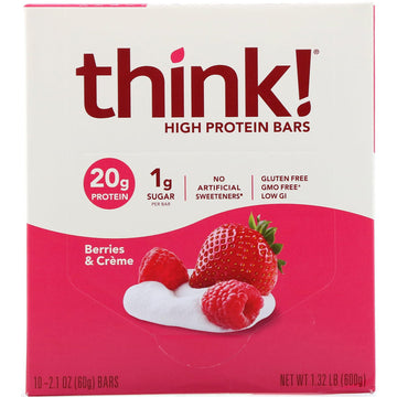 ThinkThin, High Protein Bars, Berries & Creme, 10 Bars, 2.1 oz (60 g) Each