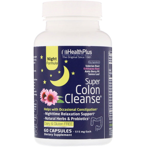 Health Plus, Super Colon Cleanse, Night, 515 mg, 60 Capsules - The Supplement Shop
