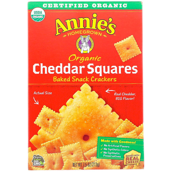 Annie's Homegrown, Organic Cheddar Squares, Baked Snack Crackers, 7.5 oz (213 g) - The Supplement Shop