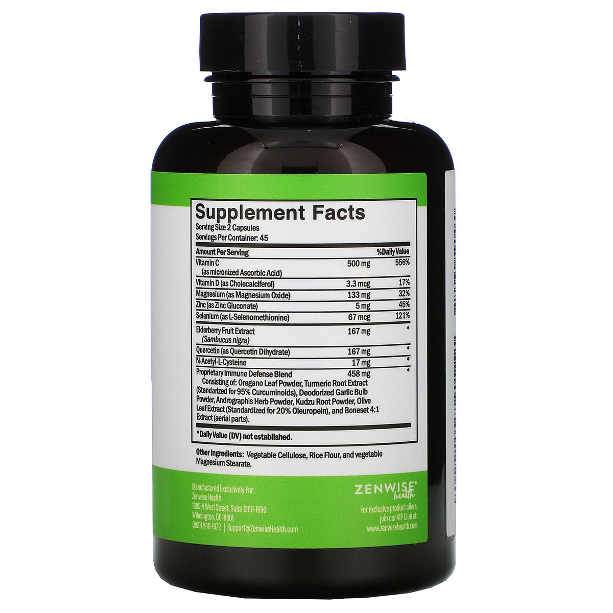 Zenwise Health, ZenDEFENSE with Elderberry, Vitamin C & Zinc, 90 Capsu ...