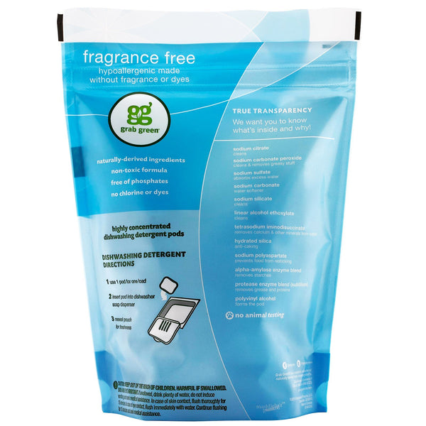 Grab Green, Automatic Dishwashing Detergent Pods, Fragrance Free, 24 Loads, 15.2 oz (432 g) - The Supplement Shop