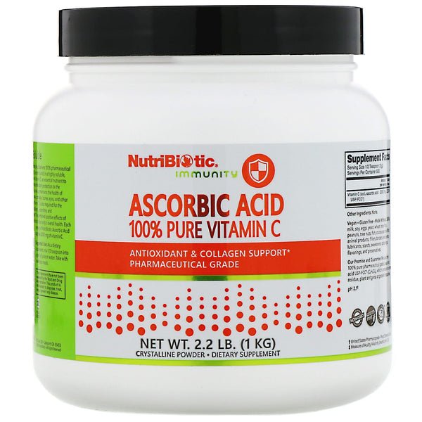NutriBiotic, Immunity, Ascorbic Acid, 100% Pure Vitamin C, Crystalline Powder, 2.2 lb (1 kg) - The Supplement Shop