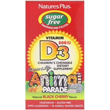 Nature's Plus, Source of Life, Animal Parade, Vitamin D3, Sugar Free, Natural Black Cherry Flavor, 500 IU, 90 Animal-Shaped Tablets