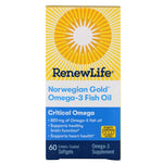 Renew Life, Critical Omega, Norwegian Gold Omega-3 Fish Oil, 60 Enteric-Coated Softgels - The Supplement Shop
