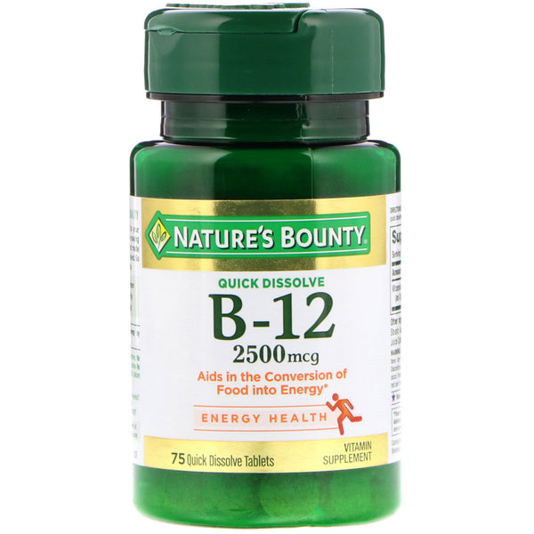 Nature's Bounty, B-12, Natural Cherry Flavor, 2,500 mcg, 75 Quick Dissolve Tablets - The Supplement Shop