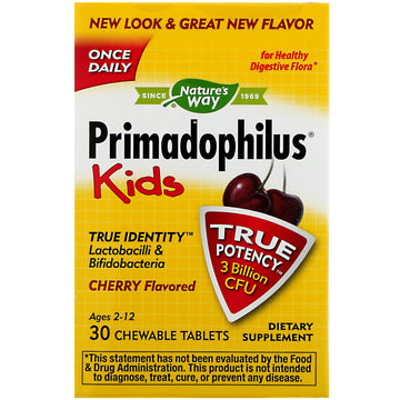 Nature's Way, Primadophilus, Kids, Cherry Flavored, 3 Billion CFU, 30 Chewable Tablets