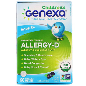 Genexa, Allergy-D, Allergy & Decongestant, Organic Acai Berry Flavor, 60 Chewable Tablets