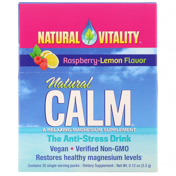 Natural Vitality, Natural Calm, The Anti-Stress Drink, Organic Raspberry-Lemon Flavor, 30 Single-Serving Packs, 0.12 oz (3.3 g) - The Supplement Shop