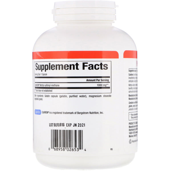 Natural Factors, MSM, Methyl-Sulfonyl-Methane, 1,000 mg, 180 Capsules - The Supplement Shop