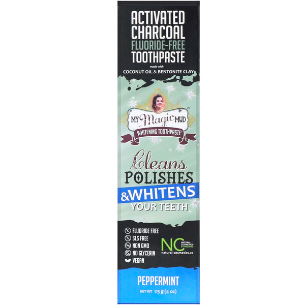 My Magic Mud, Activated Charcoal, Fluoride-Free, Whitening Toothpaste, Peppermint, 4 oz (113 g) - The Supplement Shop