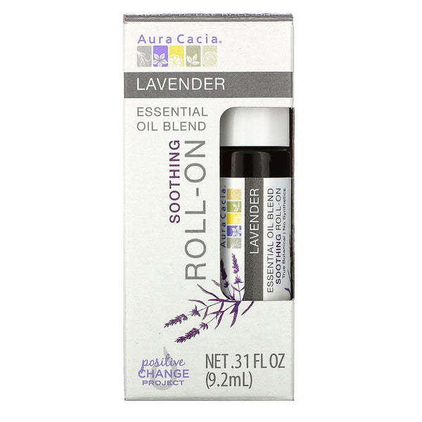 Aura Cacia, Essential Oil Blend, Soothing Roll-On, Lavender, .31 fl oz (9.2 ml) - The Supplement Shop