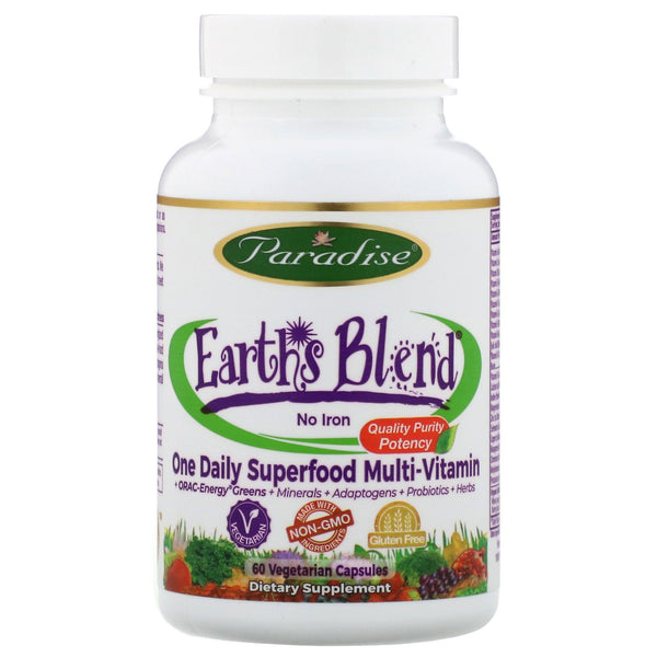 Paradise Herbs, Earth's Blend, One Daily Superfood Multi-Vitamin, No Iron, 60 Vegetarian Capsules - The Supplement Shop