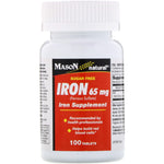 Mason Natural, Iron, Sugar Free, 65 mg, 100 Tablets - The Supplement Shop