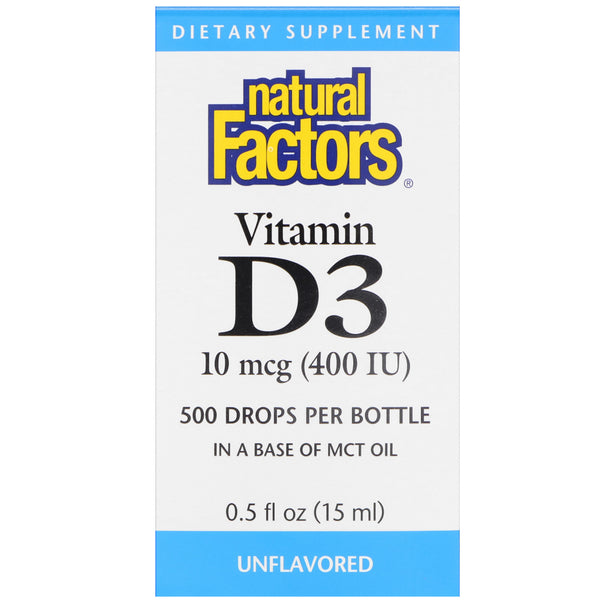 Natural Factors, Vitamin D3 Drops, Unflavored, 10 mcg (400 IU), 0.5 fl oz (15 ml) - The Supplement Shop